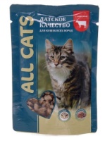 Корм консервированный для кошек "ALL CATS" говядина в соусе ПАУЧ