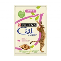 Пауч CAT CHOW для взрослых кошек в говяжем желе с ягненком и зеленой фасолью 