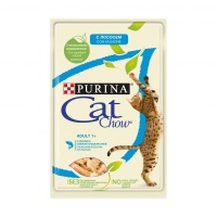 Пауч CAT CHOW для взрослых кошек с лососем и зеленой фасолью 